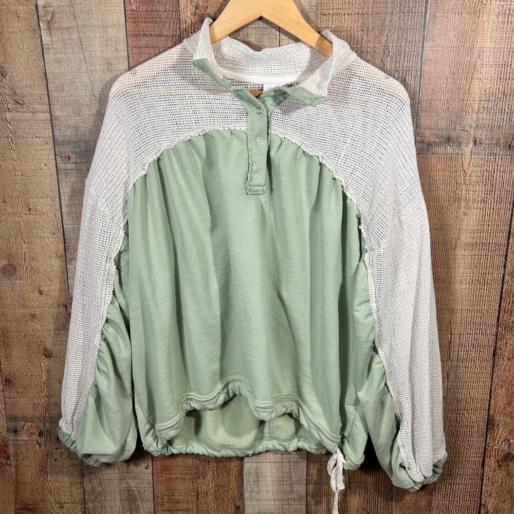 Urban Outfitters Out From Under Sienna Mesh Popover Sweatshirt Mint Medium Boho